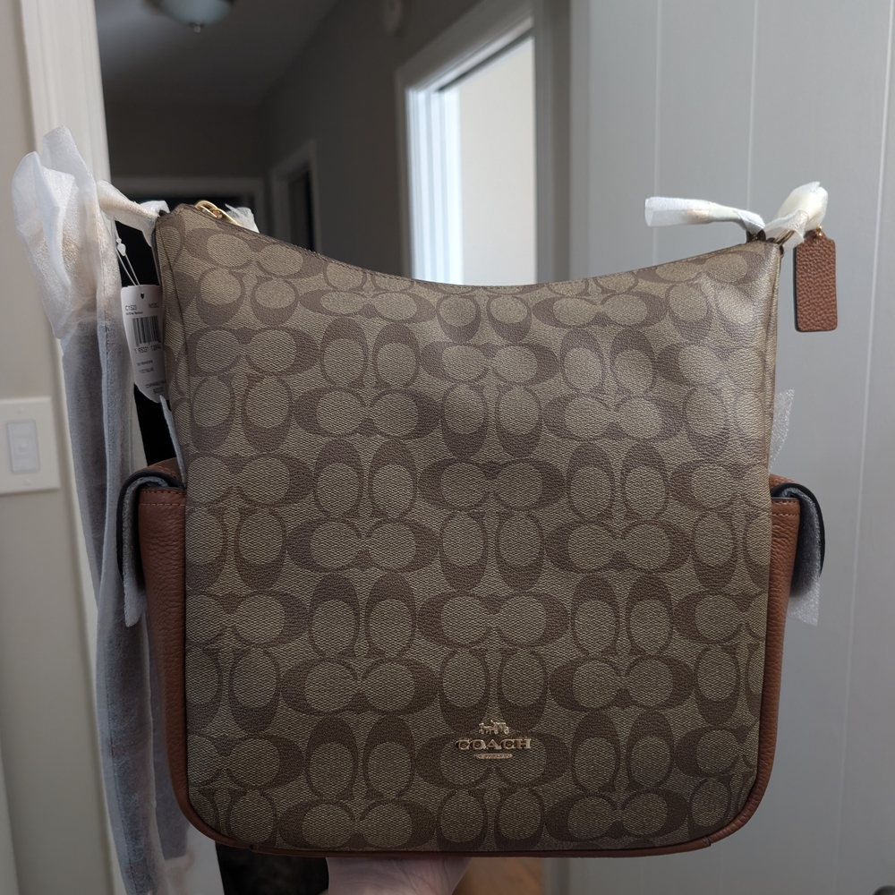 Coach Tan and Brown Monogram Crossbody Bag